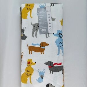 Kitchen Towels Set Of Three (3) Various Dog Breeds Multicolor Solid Grey NWT